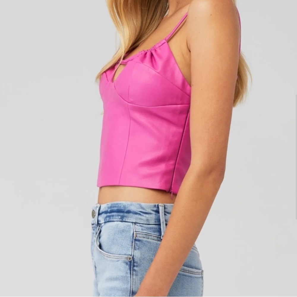 NWOT Wayf Anthropologie Barbiecore Pink Faux Leather Crop Top / L - Picture 4 of 17